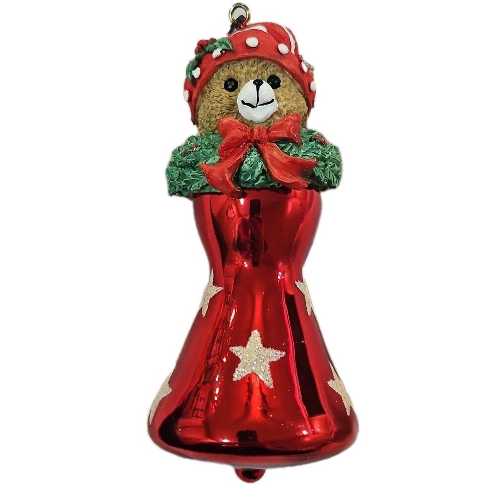 Santas Best NOS European Blown Glass Teddy Bear Vintage Christmas Ornament Bell